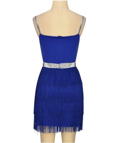 Cocktail Dresses for Women Sexy Deep V-Neck All-Over Fringe Spaghetti Straps Dress Sequins Feather Prom Party Dress 6-blue $2...