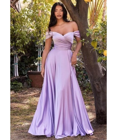 Off Shoulder Bridesmaid Dresses for Women Ruched Satin Formal Party Gown Split A Line Maxi Dress TB644 Yellow $22.55 Dresses