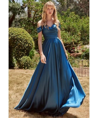 Off Shoulder Bridesmaid Dresses for Women Ruched Satin Formal Party Gown Split A Line Maxi Dress TB644 Yellow $22.55 Dresses