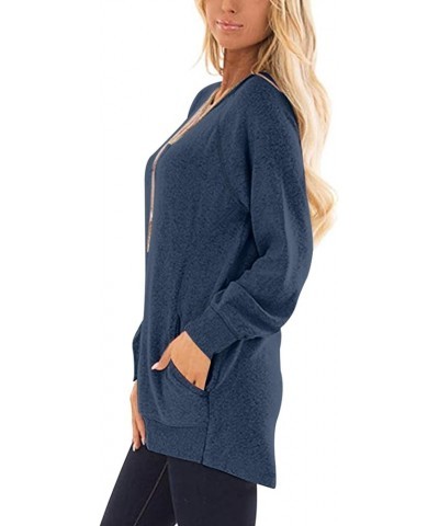 Women's Long Sleeve Round Neck Casual T Shirts Blouses Sweatshirts Tunic Tops with Pocket 01-dusty Blue $13.24 Hoodies & Swea...