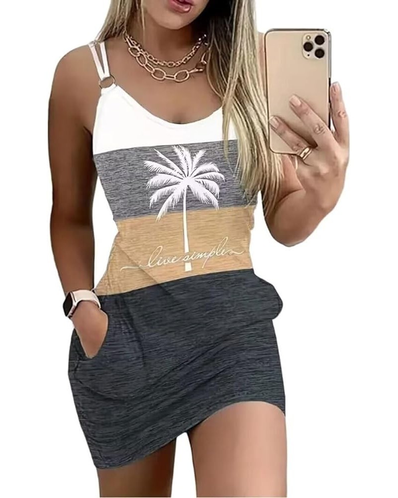 Live Simple Coconut Tree Color Block Pocket Mini Dress Women Summer Beach Sleeveless Strap Tshirt As Shown13 $13.24 Swimsuits