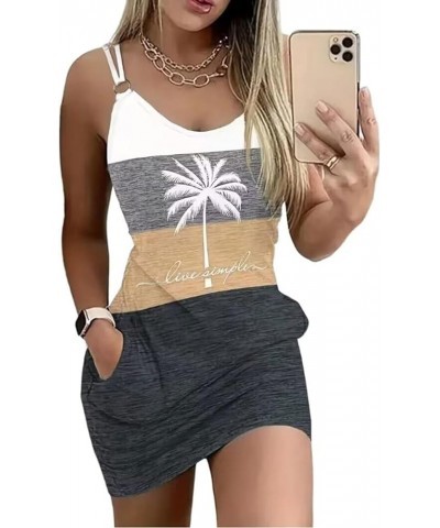 Live Simple Coconut Tree Color Block Pocket Mini Dress Women Summer Beach Sleeveless Strap Tshirt As Shown13 $13.24 Swimsuits