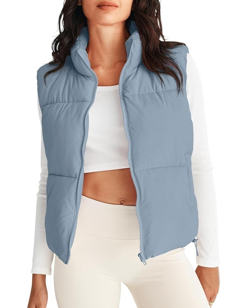 Womens Puffer Vest Stand Collar Zip Up Sleeveless Padded Gilet Coat with Pockets Dustyblue $27.83 Vests