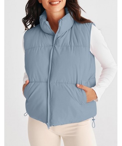 Womens Puffer Vest Stand Collar Zip Up Sleeveless Padded Gilet Coat with Pockets Dustyblue $27.83 Vests