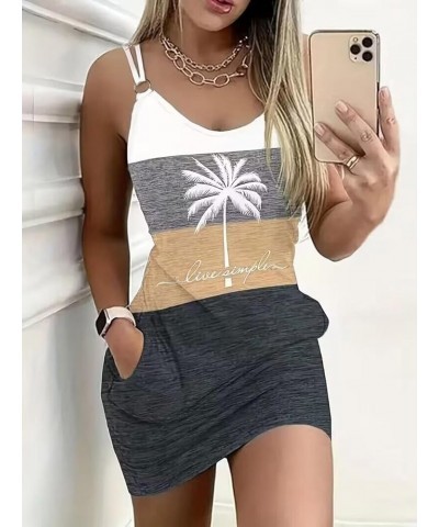 Live Simple Coconut Tree Color Block Pocket Mini Dress Women Summer Beach Sleeveless Strap Tshirt As Shown13 $13.24 Swimsuits