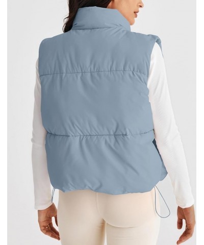 Womens Puffer Vest Stand Collar Zip Up Sleeveless Padded Gilet Coat with Pockets Dustyblue $27.83 Vests