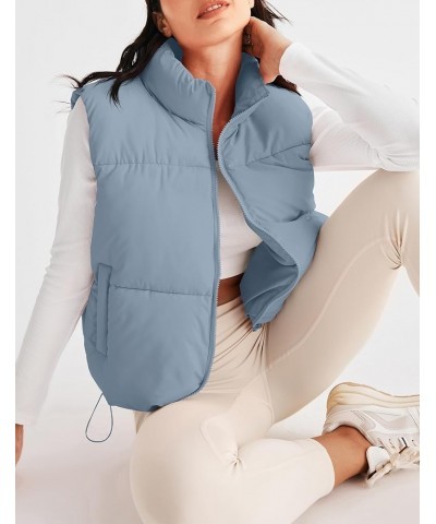 Womens Puffer Vest Stand Collar Zip Up Sleeveless Padded Gilet Coat with Pockets Dustyblue $27.83 Vests