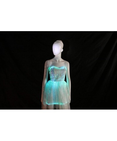 Fiber Optic Strapless Wedding Bridesmaid Lace Dress Glow in The Dark Backless Party Dress Dance Wear,Mobile APP Control White...