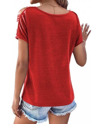 Women's Ladder Cut Out T Shirt Tops Short Sleeve V Neck Tee Top Blouses Red $8.09 T-Shirts