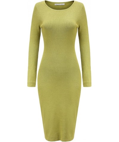 Women's Knee Length Long Sleeve Knitted Ribbed Screw Neck Bodycon Winter Sweater Dresses 2616 Khaki Green $18.01 Dresses