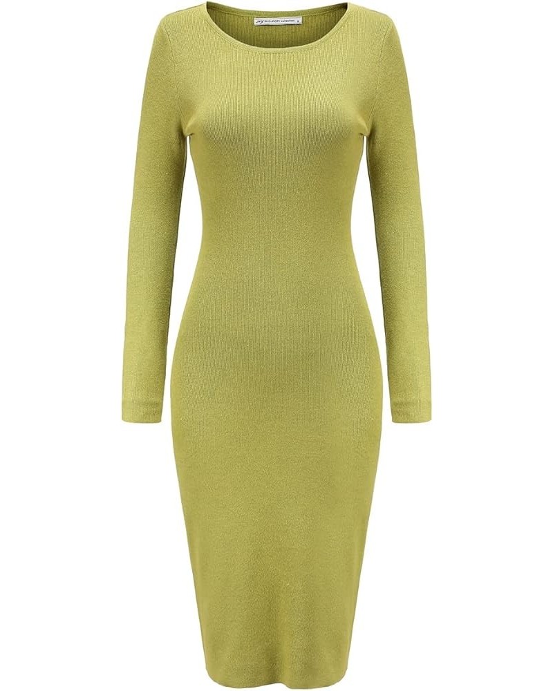 Women's Knee Length Long Sleeve Knitted Ribbed Screw Neck Bodycon Winter Sweater Dresses 2616 Khaki Green $18.01 Dresses