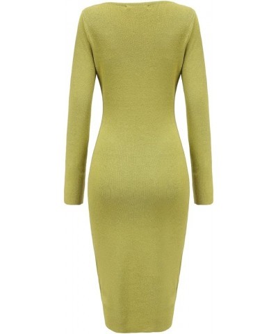 Women's Knee Length Long Sleeve Knitted Ribbed Screw Neck Bodycon Winter Sweater Dresses 2616 Khaki Green $18.01 Dresses