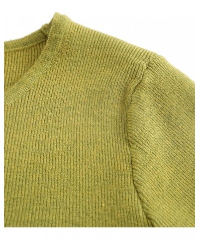 Women's Knee Length Long Sleeve Knitted Ribbed Screw Neck Bodycon Winter Sweater Dresses 2616 Khaki Green $18.01 Dresses