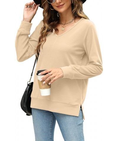 Womens Pullover Sweaters V Neck Lightweight Tunic Tops Fall Fashion 2023 Khaki $9.51 Hoodies & Sweatshirts