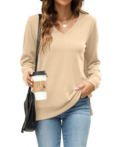 Womens Pullover Sweaters V Neck Lightweight Tunic Tops Fall Fashion 2023 Khaki $9.51 Hoodies & Sweatshirts