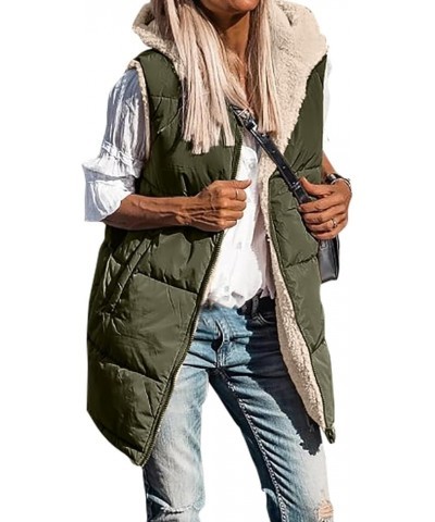 Womens Fleece Sherpa Jacket Zipper Hooded Long Vest Long Sleeve & Sleeveless Puffer Jacket Winter Fall Down Coat Army Green $...