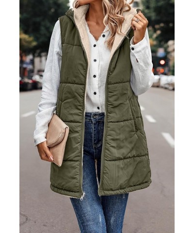 Womens Fleece Sherpa Jacket Zipper Hooded Long Vest Long Sleeve & Sleeveless Puffer Jacket Winter Fall Down Coat Army Green $...