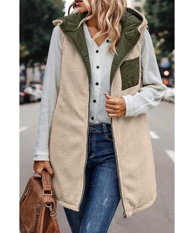 Womens Fleece Sherpa Jacket Zipper Hooded Long Vest Long Sleeve & Sleeveless Puffer Jacket Winter Fall Down Coat Army Green $...