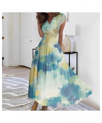 Maxi Dresses for Women 2024 Casual Sexy Short Sleeve Summer Dresses V Neck Plus Size Formal Trendy Floral Long Dress 03-blue ...