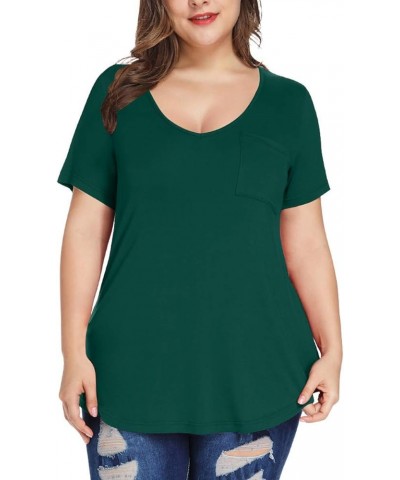 Plus Size Tops for Women Casual V Neck Summer Short Sleeve T Shirts with Pocket A Dark Green $13.24 Others