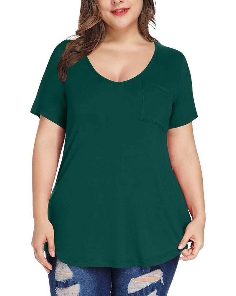 Plus Size Tops for Women Casual V Neck Summer Short Sleeve T Shirts with Pocket A Dark Green $13.24 Others