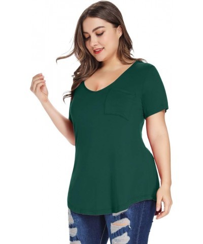 Plus Size Tops for Women Casual V Neck Summer Short Sleeve T Shirts with Pocket A Dark Green $13.24 Others