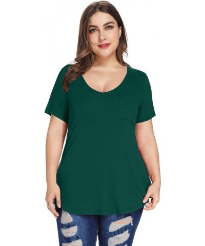 Plus Size Tops for Women Casual V Neck Summer Short Sleeve T Shirts with Pocket A Dark Green $13.24 Others