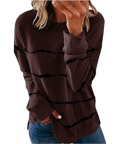 Womens Fall Fashion 2023,Womens Dressy Striped Print Crewneck Sweatshirt Oversized Long Sleeve Pullover Blouse Tops 1-coffee ...