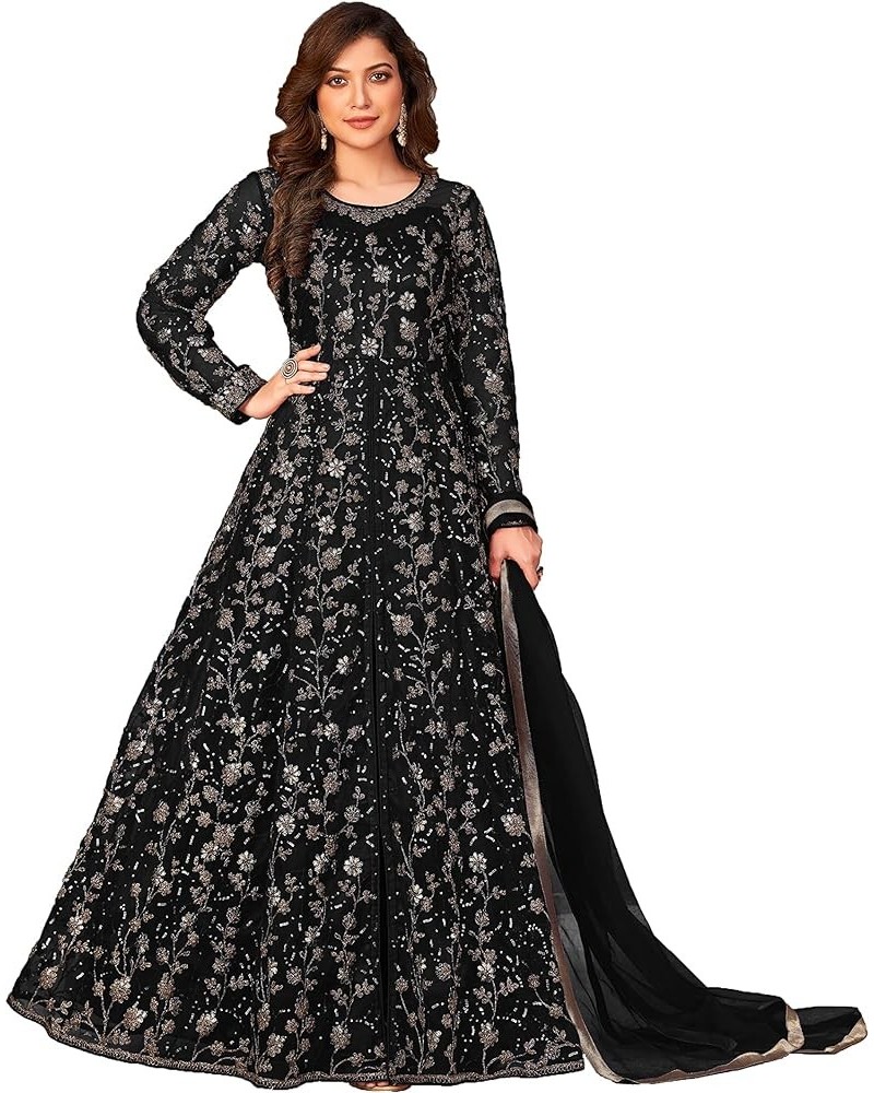 Indian tradition ready to wear heavy net embroidered gown type plus size salwar kameez suit for women 2522-O Black $43.70 Dre...