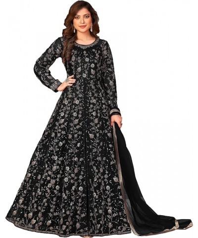 Indian tradition ready to wear heavy net embroidered gown type plus size salwar kameez suit for women 2522-O Black $43.70 Dre...