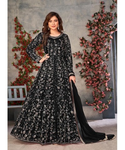 Indian tradition ready to wear heavy net embroidered gown type plus size salwar kameez suit for women 2522-O Black $43.70 Dre...