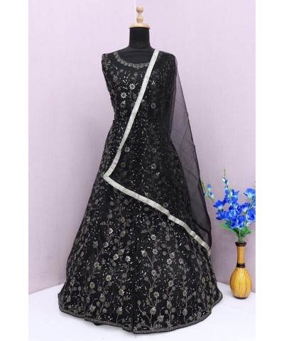 Indian tradition ready to wear heavy net embroidered gown type plus size salwar kameez suit for women 2522-O Black $43.70 Dre...