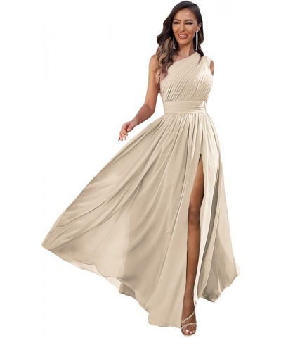 One Shoulder Bridesmaid Dresses for Wedding Chiffon Pleated Prom Dresses with Slit Cut Out Formal Gown Champagne $25.19 Dresses