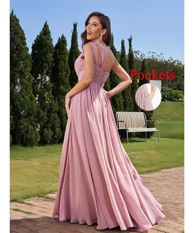 One Shoulder Bridesmaid Dresses for Wedding Chiffon Pleated Prom Dresses with Slit Cut Out Formal Gown Champagne $25.19 Dresses