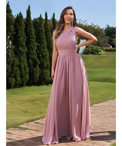 One Shoulder Bridesmaid Dresses for Wedding Chiffon Pleated Prom Dresses with Slit Cut Out Formal Gown Champagne $25.19 Dresses