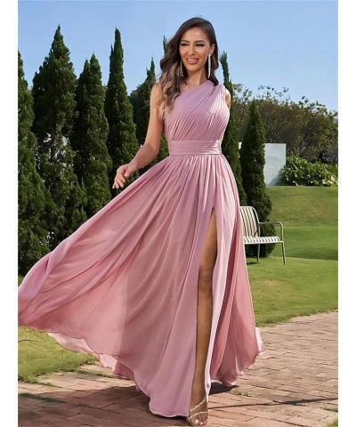 One Shoulder Bridesmaid Dresses for Wedding Chiffon Pleated Prom Dresses with Slit Cut Out Formal Gown Champagne $25.19 Dresses