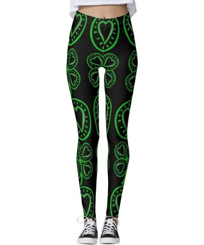 St Patricks Day Women's Leggings High Waist Casual Clover Print Gym Leggings Loose Fit Super Soft Sport Pants Dz1-black $6.37...