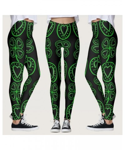 St Patricks Day Women's Leggings High Waist Casual Clover Print Gym Leggings Loose Fit Super Soft Sport Pants Dz1-black $6.37...