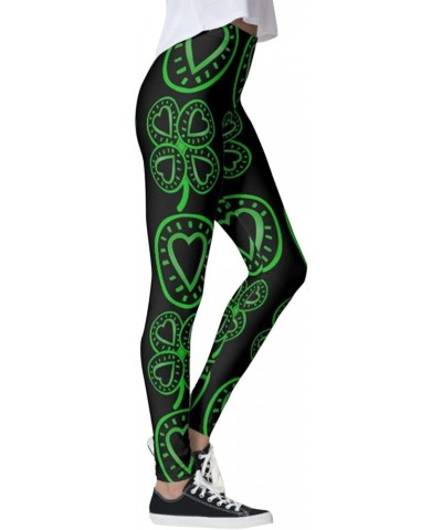 St Patricks Day Women's Leggings High Waist Casual Clover Print Gym Leggings Loose Fit Super Soft Sport Pants Dz1-black $6.37...