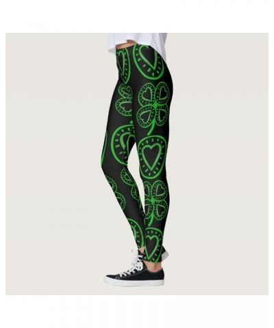 St Patricks Day Women's Leggings High Waist Casual Clover Print Gym Leggings Loose Fit Super Soft Sport Pants Dz1-black $6.37...