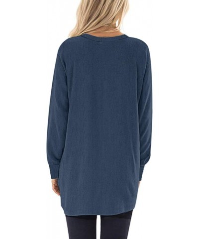 Women's Long Sleeve Round Neck Casual T Shirts Blouses Sweatshirts Tunic Tops with Pocket 01-dusty Blue $13.24 Hoodies & Swea...