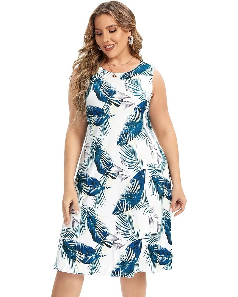 Womens Tie Dye Dress Plus Size Casual Boho Sundress Summer Sleeveless Dresses White Leaf $12.48 Dresses