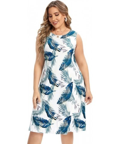 Womens Tie Dye Dress Plus Size Casual Boho Sundress Summer Sleeveless Dresses White Leaf $12.48 Dresses