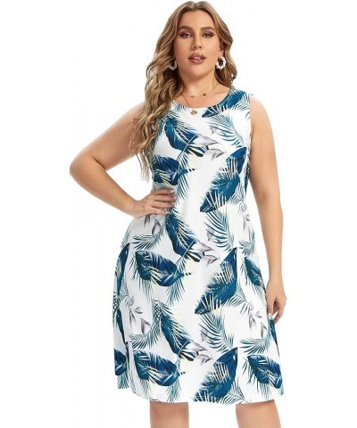 Womens Tie Dye Dress Plus Size Casual Boho Sundress Summer Sleeveless Dresses White Leaf $12.48 Dresses