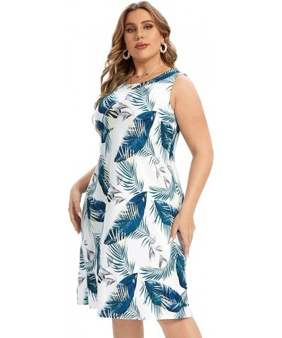 Womens Tie Dye Dress Plus Size Casual Boho Sundress Summer Sleeveless Dresses White Leaf $12.48 Dresses