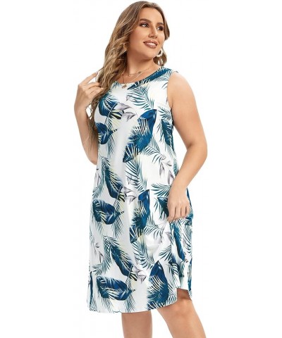 Womens Tie Dye Dress Plus Size Casual Boho Sundress Summer Sleeveless Dresses White Leaf $12.48 Dresses