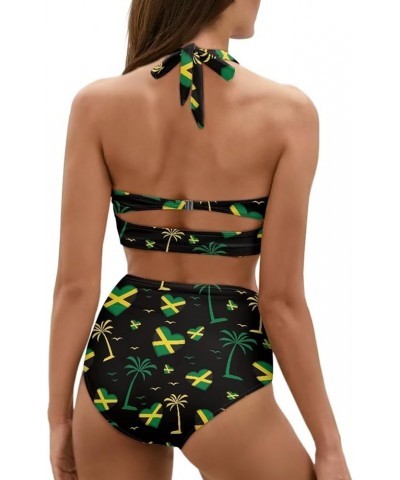 Jamaica Flag Swimsuit for Women Halter Padded Swimwear Plus Size Push Up Bikini Bathing Suits 2 Pieces Set Jamaica Flag Heart...