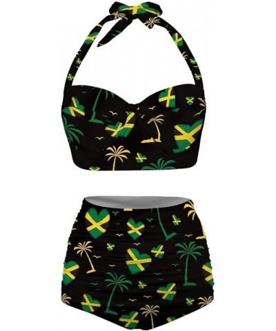 Jamaica Flag Swimsuit for Women Halter Padded Swimwear Plus Size Push Up Bikini Bathing Suits 2 Pieces Set Jamaica Flag Heart...