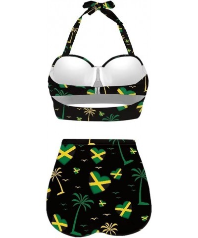 Jamaica Flag Swimsuit for Women Halter Padded Swimwear Plus Size Push Up Bikini Bathing Suits 2 Pieces Set Jamaica Flag Heart...