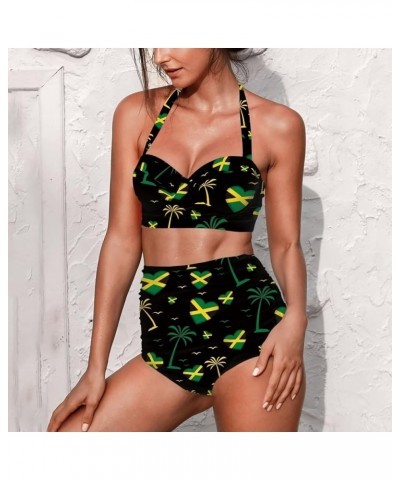 Jamaica Flag Swimsuit for Women Halter Padded Swimwear Plus Size Push Up Bikini Bathing Suits 2 Pieces Set Jamaica Flag Heart...